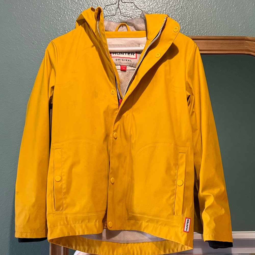 Hunter Original Yellow Rain Jacket Size 12 Kids Waterproof Hooded Raincoat